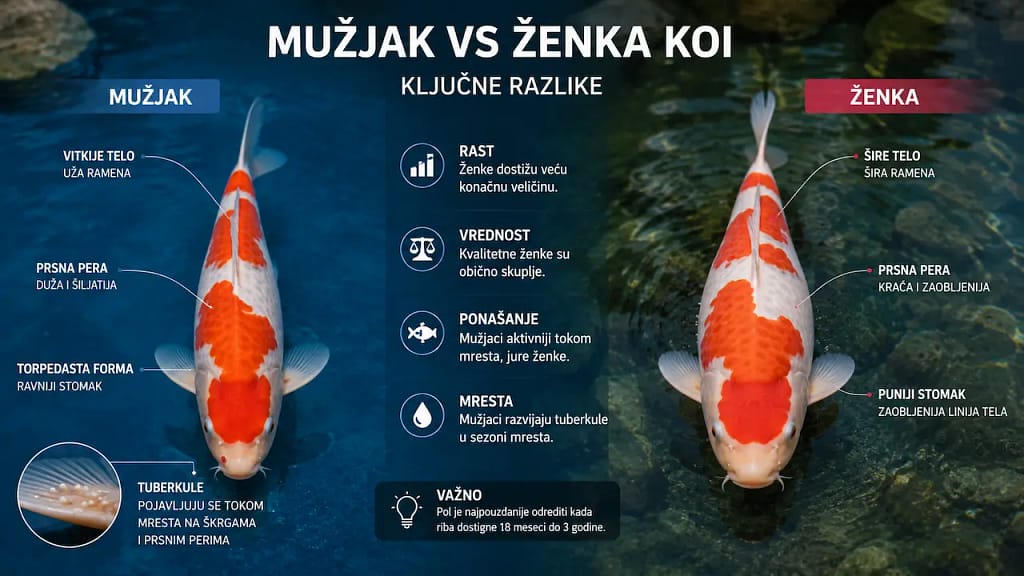Mužjak vs ženka koi šaran – razlike u građi tela, perajima i ponašanju