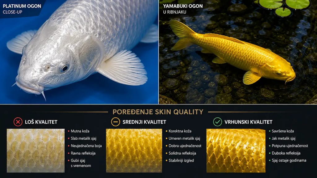 Platinum Ogon close-up i Yamabuki Ogon poređenje skin quality kvaliteta