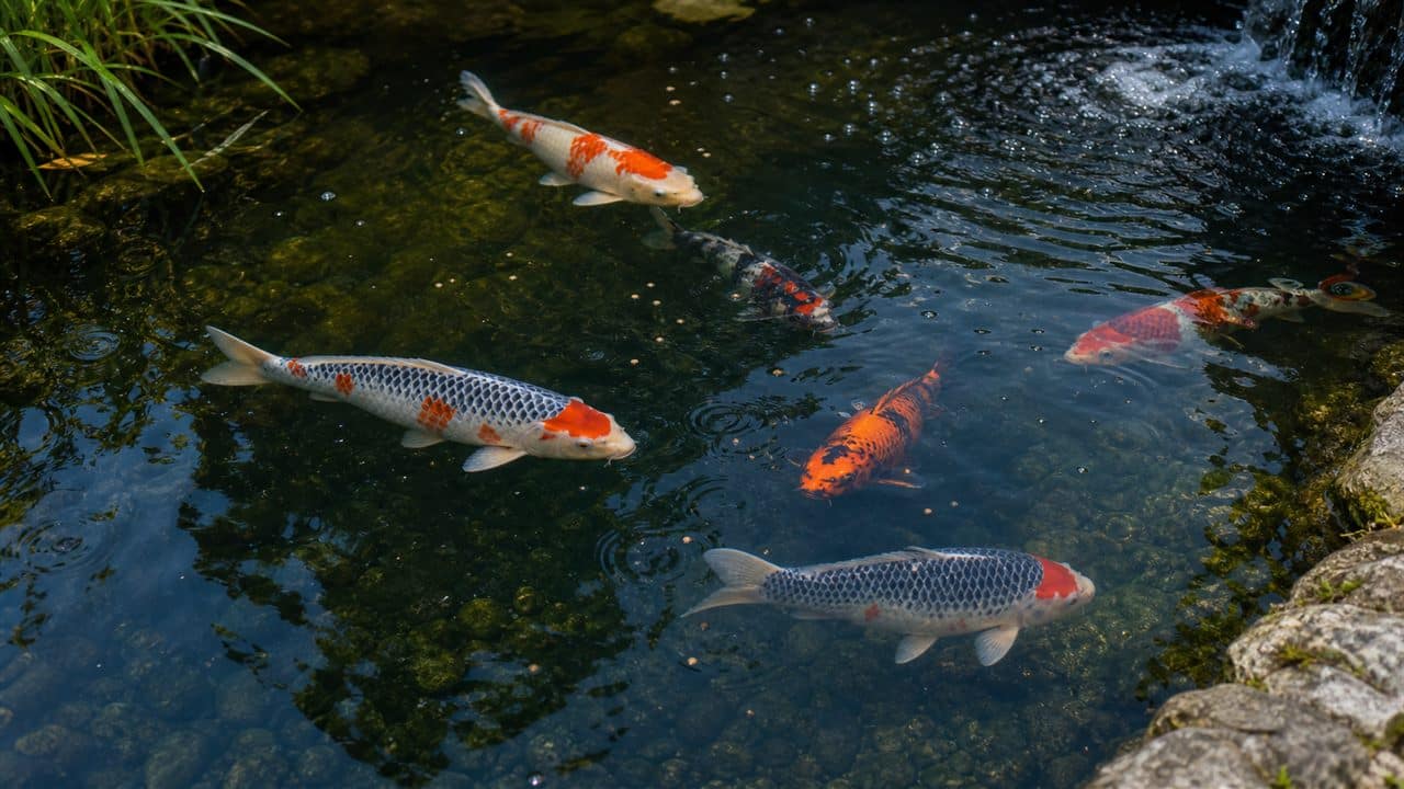 Koi ribe ne jedu hranu na površini dok se proverava kvalitet vode