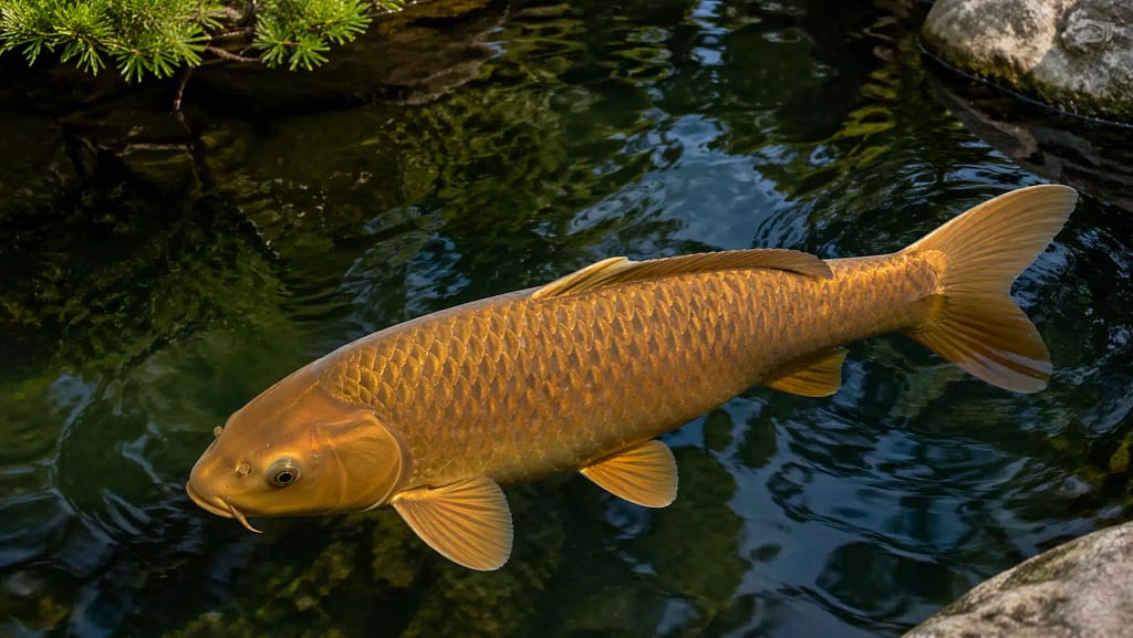 Chagoi koi riba jednobojna sa snažnim telom i mirnim karakterom