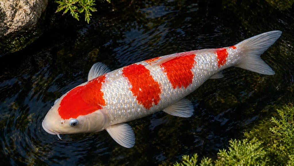 Ginrin Kohaku koi sa dijamantskim sjajem i crveno belom šarom