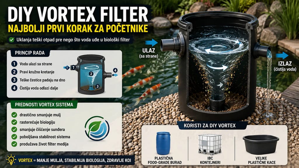 DIY vortex filter za koi ribnjak – princip rada i odvajanje mulja