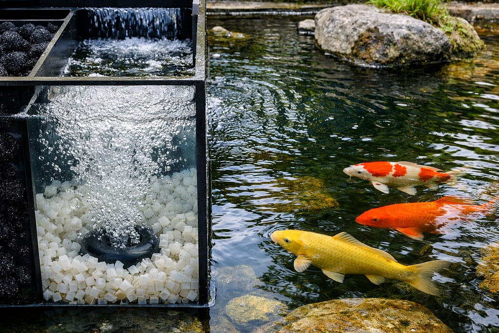 biološki filter koi ribnjak K1 medij aeracija