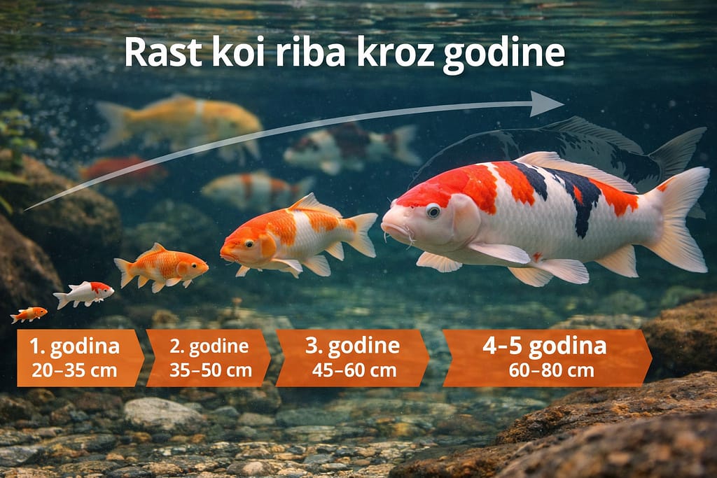 rast koi riba kroz godine veličina koi 1 do 5 godina